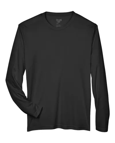 Team 365 TT11L Men's Zone Performance Long Sleeve T-Shirt in Black — blank long sleeve tee, front view
