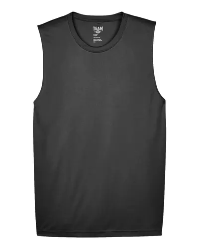 Team 365 TT11M Men's Zone Performance Muscle T-Shirt in Black — blank t-shirt, front view