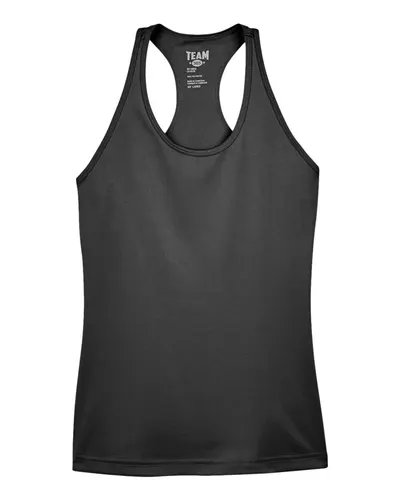 Team 365 TT11WRC Women's Zone Performance Racerback Tank in Black — blank tank top, front view