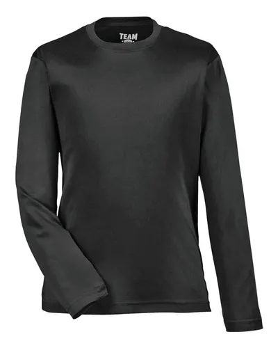 Team 365 TT11YL Youth Zone Performance Long Sleeve T-Shirt in Black — blank long sleeve tee, front view