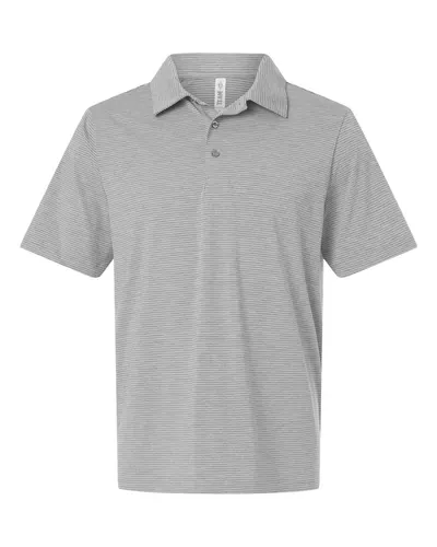 Team 365 TT125 Men's Relay Heathered Stripe Polo in Athletic Heather/ White — blank polo, front view