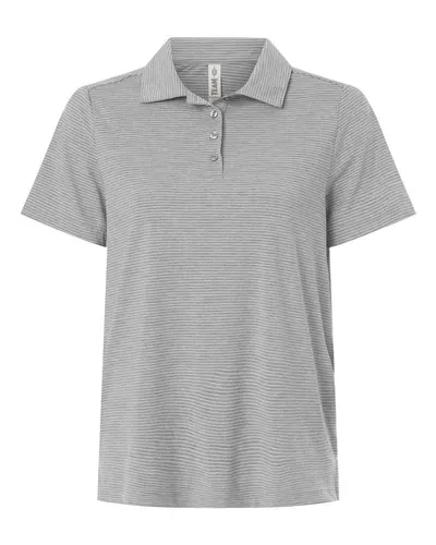 Team 365 TT125W Women's Relay Heathered Stripe Polo in Athletic Heather/ White — blank polo, front view