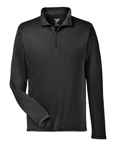 Team 365 TT31 Men's Zone Performance Quarter-Zip Pullover in Black — blank garment, front view