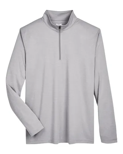 Team 365 TT31H Men's Zone Sonic Heather Performance Quarter-Zip Pullover in Athletic Heather — blank garment, front view