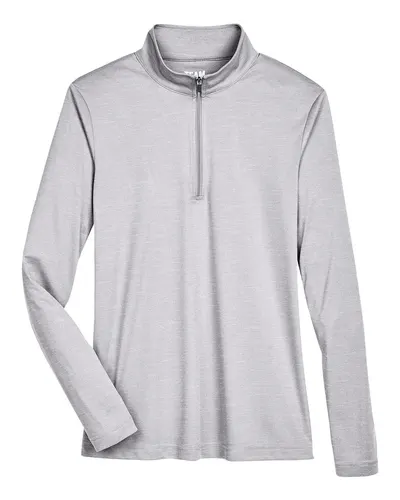Team 365 TT31HW Women's Zone Sonic Heather Performance Quarter-Zip Pullover in Athletic Heather — blank garment, front view