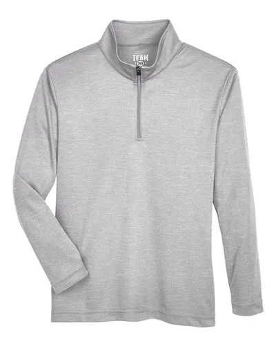 Team 365 TT31HY Youth Zone Sonic Heather Performance Quarter-Zip Pullover in Athletic Heather — blank garment, front view