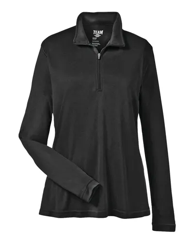 Team 365 TT31W Women's Zone Performance Quarter-Zip Pullover in Black — blank garment, front view