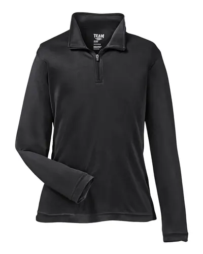 Team 365 TT31Y Youth Zone Performance Quarter-Zip Pullover in Black — blank garment, front view