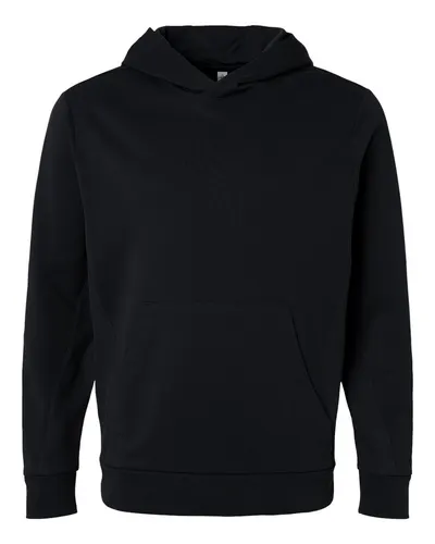 Team 365 TT400 Unisex Squad Hooded Tech Fleece Pullover in Black — blank hooded sweatshirt, front view