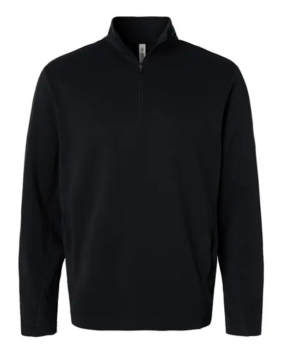 Team 365 TT401 Unisex Squad Cadet Quarter-Zip Tech Fleece Pullover in Black — blank fleece pullover, front view