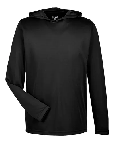 Team 365 TT41 Men's Zone Performance Hooded T-Shirt in Black — blank hooded sweatshirt, front view