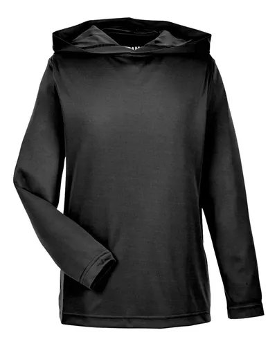 Team 365 TT41Y Youth Zone Performance Hooded T-Shirt in Black — blank hooded sweatshirt, front view