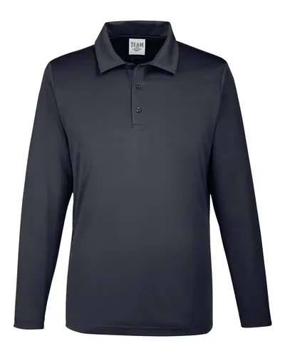 Team 365 TT51L Men's Zone Performance Long Sleeve Polo in Black — blank polo, front view