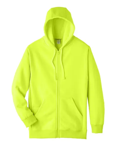 Team 365 TT95 Unisex Zone HydroSport™ Heavyweight Full-Zip Hooded Sweatshirt in Safety Yellow — blank hooded sweatshirt, front view