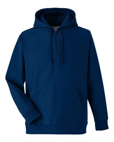 Team 365 TT97 Unisex Zone HydroSport™ Heavyweight Quarter-Zip Hooded Sweatshirt in Sport Dark Navy — blank hooded sweatshirt, front view