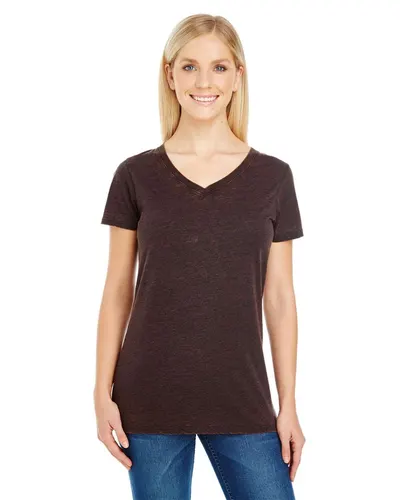 Threadfast Apparel 215B Women's Cross Dye V-Neck T-Shirt in Flame — blank t-shirt, front view