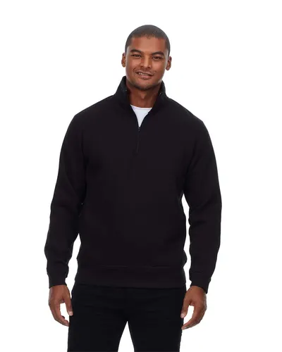 Threadfast Apparel 320Q Unisex Ultimate Fleece Quarter-Zip Sweatshirt in Black — blank crewneck sweatshirt, front view