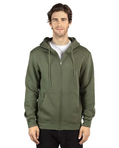 Threadfast Apparel 320Z Unisex Fleece Full-Zip Hooded Sweatshirt in Army — blank hooded sweatshirt, front view