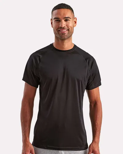TriDri TD011 Unisex Panelled Tech T-Shirt in Black — blank t-shirt, front view