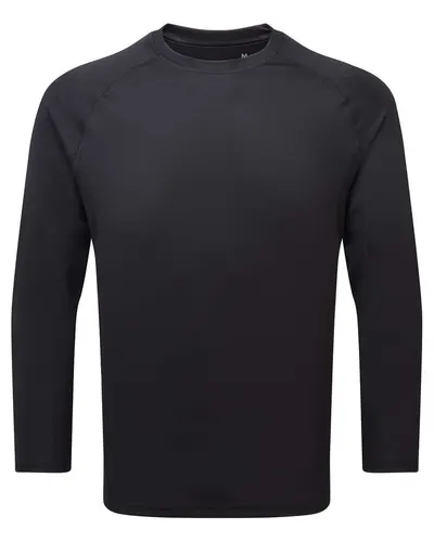 TriDri TD050 Unisex Panelled Long Sleeve Tech T-Shirt in Black — blank long sleeve tee, front view