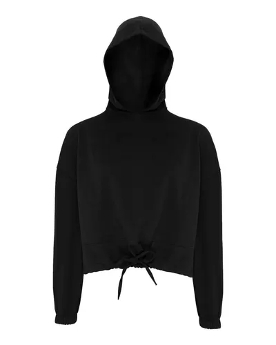 TriDri TD085 Women's Cropped Maria Hooded Sweatshirt in Black — blank hooded sweatshirt, front view