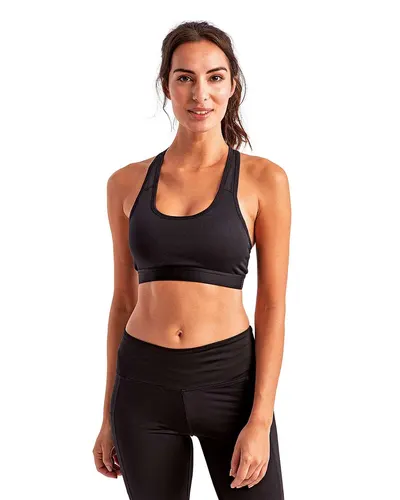 TriDri TD920 Women's Medium Impact Sports Bra in Black — blank garment, front view