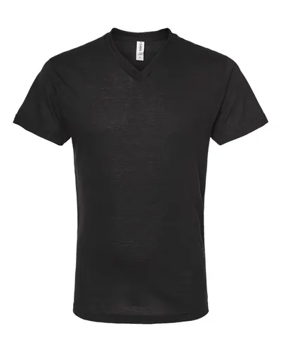 Tultex 207 Men's Poly-Rich V-Neck T-Shirt in Black — blank t-shirt, front view