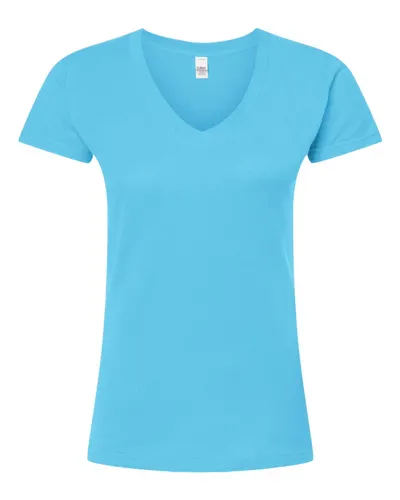 Tultex 214 Women's Fine Jersey V-Neck T-Shirt in Aqua — blank t-shirt, front view