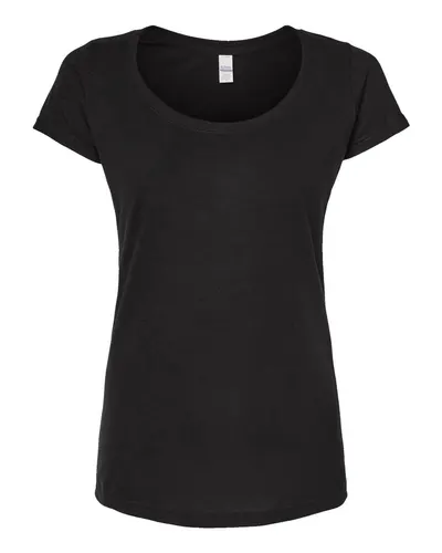 Tultex 243 Women's Poly-Rich Scoop Neck T-Shirt in Black — blank t-shirt, front view