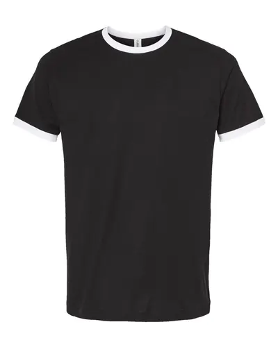 Tultex 246 Unisex Fine Jersey Ringer T-Shirt in Black/ White — blank t-shirt, front view