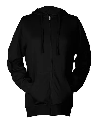Tultex 260 Unisex Beach Full-Zip Hooded Long Sleeve T-Shirt in Black — blank hooded sweatshirt, front view