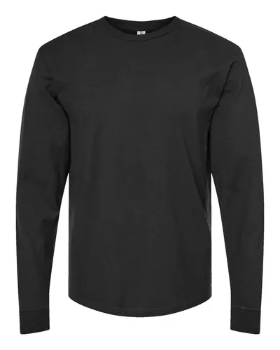 Tultex 291 Unisex Heavyweight Jersey Long Sleeve T-Shirt in Black — blank long sleeve tee, front view