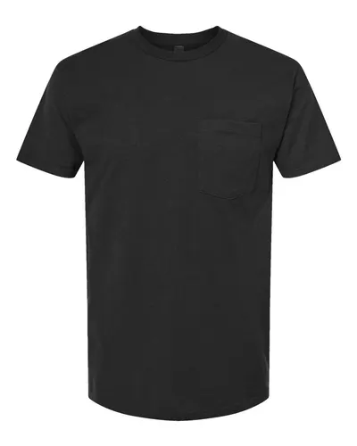 Tultex 293 Unisex Heavyweight Jersey Pocket T-Shirt in Black — blank t-shirt, front view