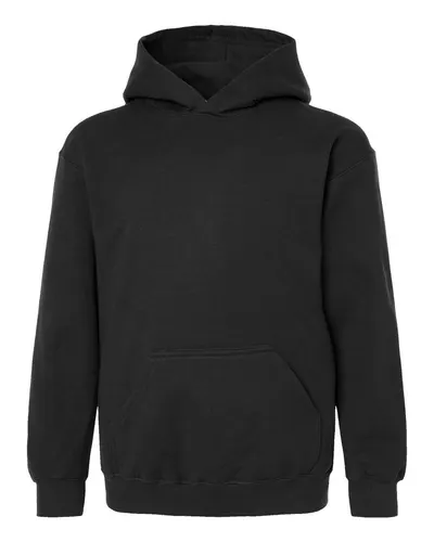 Tultex 320Y Youth Hooded Sweatshirt in Black — blank hooded sweatshirt, front view