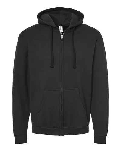 Tultex 331 Unisex Full-Zip Hooded Sweatshirt in Black — blank hooded sweatshirt, front view