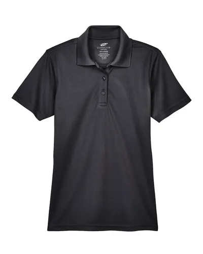 UltraClub 8210L Women's Cool & Dry Mesh Piqué Polo in Black — blank polo, front view