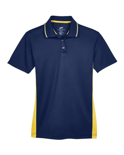 UltraClub 8406L Women's Cool & Dry Sport Two-Tone Polo in Navy/ Gold — blank polo, front view