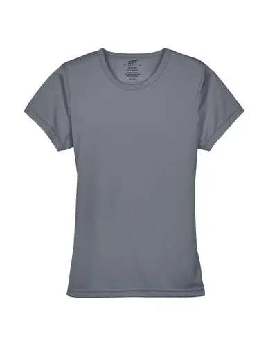 UltraClub 8420L Women's Cool & Dry Sport Performance Interlock T-shirt in Charcoal — blank t-shirt, front view