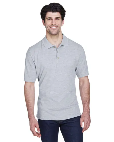 UltraClub 8535 Men's Classic Piqué Polo in Heather Grey — blank polo, front view