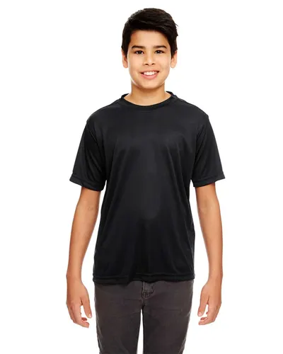 UltraClub 8620Y Youth Cool & Dry Basic Performance T-Shirt in Black — blank t-shirt, front view