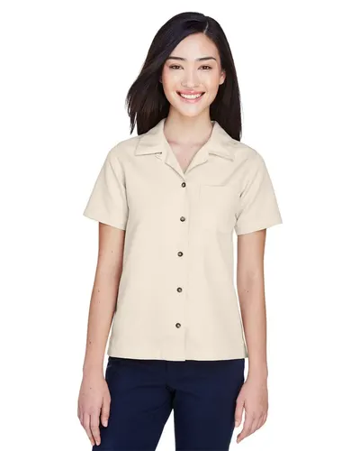 UltraClub 8981 Women's Cabana Breeze Camp Shirt in Stone — blank garment, front view