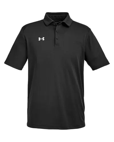 Under Armour 1370399 Men's Tech™ Polo in Black/ White — blank polo, front view