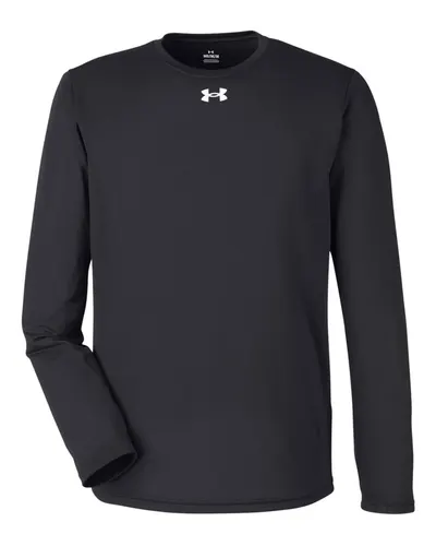 Under Armour 1376843 Men's Team Tech™ Long Sleeve T-Shirt in Black/ White — blank long sleeve tee, front view