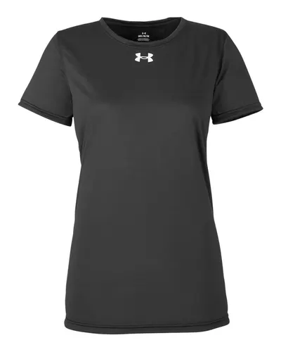 Under Armour 1376847 Women's Team Tech™ T-Shirt in Black/ White — blank t-shirt, front view