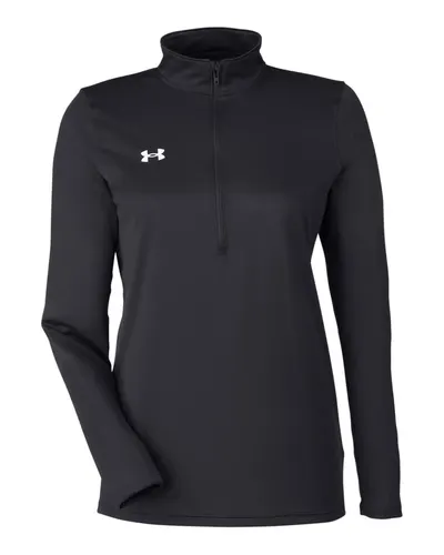 Under Armour 1376862 Women's Team Tech™ Half-Zip Pullover in Black/ White — blank garment, front view
