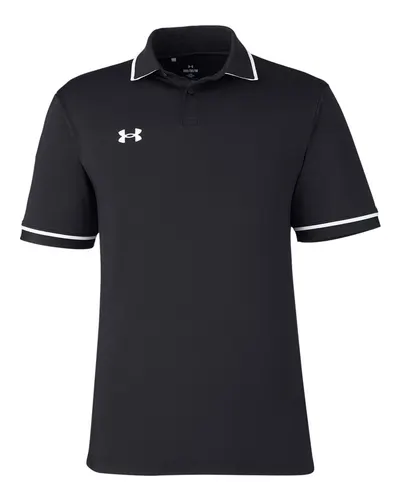 Under Armour 1376904 Men's Tipped Teams Performance Polo in Black/ White — blank polo, front view
