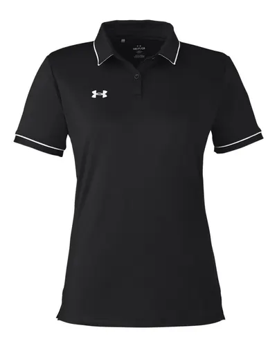 Under Armour 1376905 Women's Tipped Teams Performance Polo in Black/ White — blank polo, front view