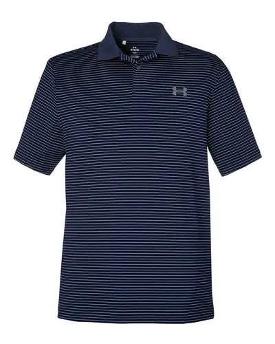Under Armour 1377376 Men's 3.0 Striped Perf Polo in Midnight Navy/ White — blank polo, front view