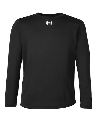 Under Armour 1377488 Youth Tech™ Team Long Sleeve T-Shirt in Black/ White — blank long sleeve tee, front view