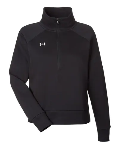Under Armour 1379492 Women's Rival Fleece Half-Zip Pullover in Black/ White — blank fleece pullover, front view